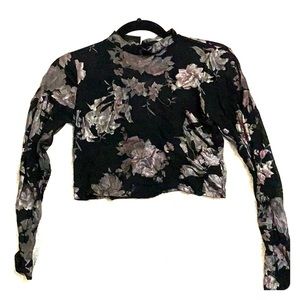 Metallic Floral Mesh Crop Top